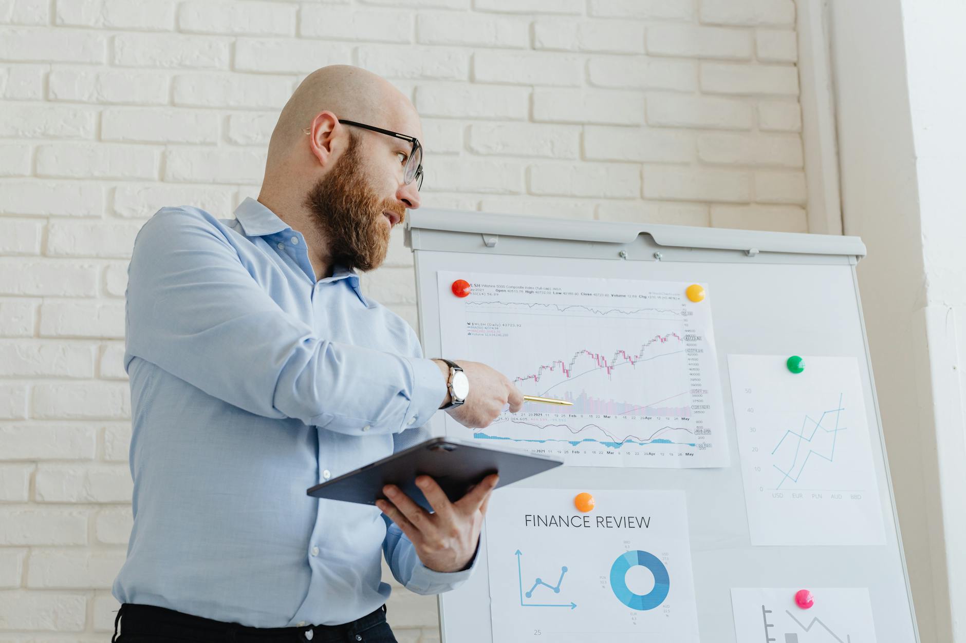 Investment education and training session with charts
